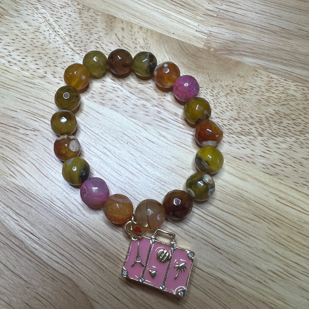 🧳 Agate with Pink Luggage Charm. Handmade - Picture 5 of 6